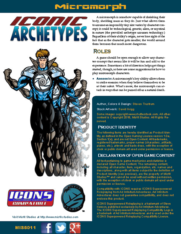 Iconic Archetypes: Micromorph for the ICONS Superpowered RPG