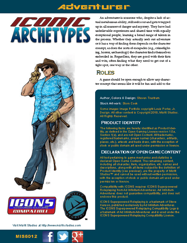 Iconic Archetypes: Adventurer for the ICONS Superpowered RPG
