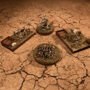 The varied combat skills of a catapult, ghouls, rat swarm, and necromancer 6mm miniatures